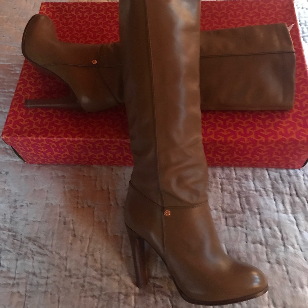 Tory Burch camel leather high boots.